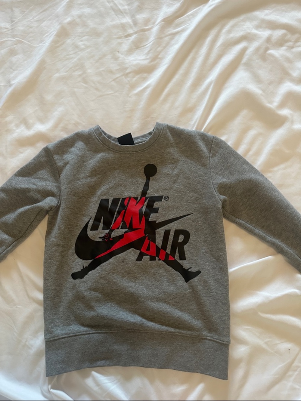 Nike Grey Crewneck Sweatshirt with Black and Red Logo - Kids